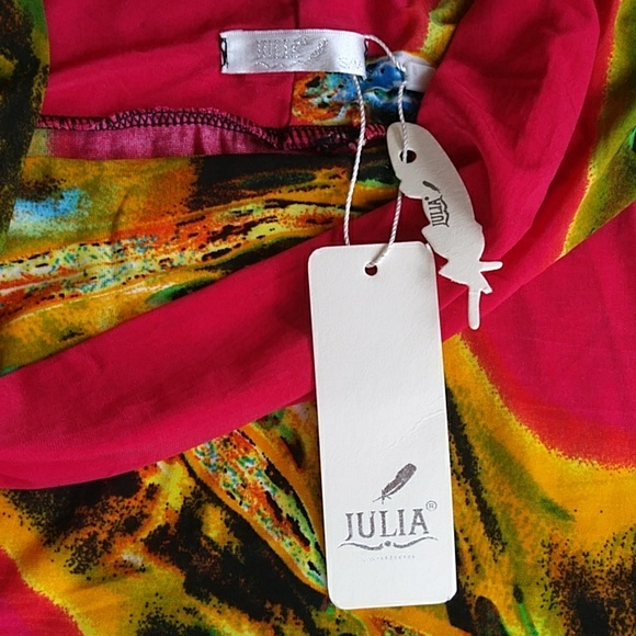 NWT Julia Silk Blend Tropical Maxi Fun Beachy Vibe Skirt S/M Red Yellow - Picture 2 of 16